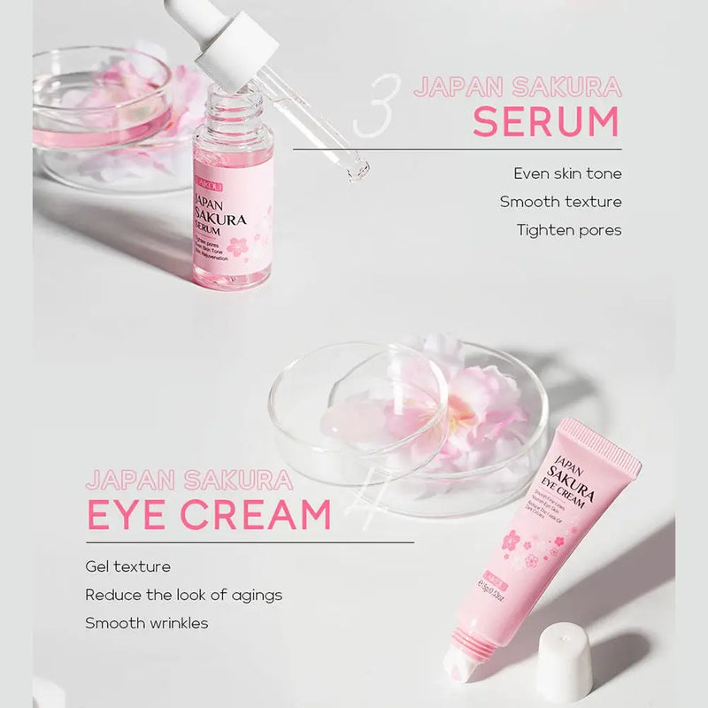 Kit Cuidados com a Pele Sakura - 6 Peças (Creme, Sérum, Toner, Protetor Solar)