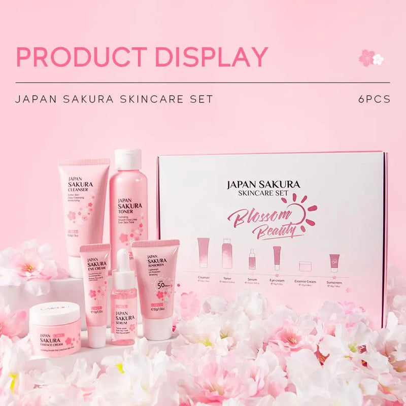 Kit Cuidados com a Pele Sakura - 6 Peças (Creme, Sérum, Toner, Protetor Solar)