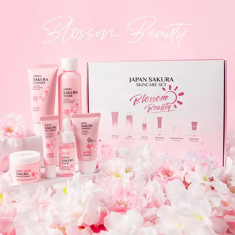 Kit Cuidados com a Pele Sakura - 6 Peças (Creme, Sérum, Toner, Protetor Solar)