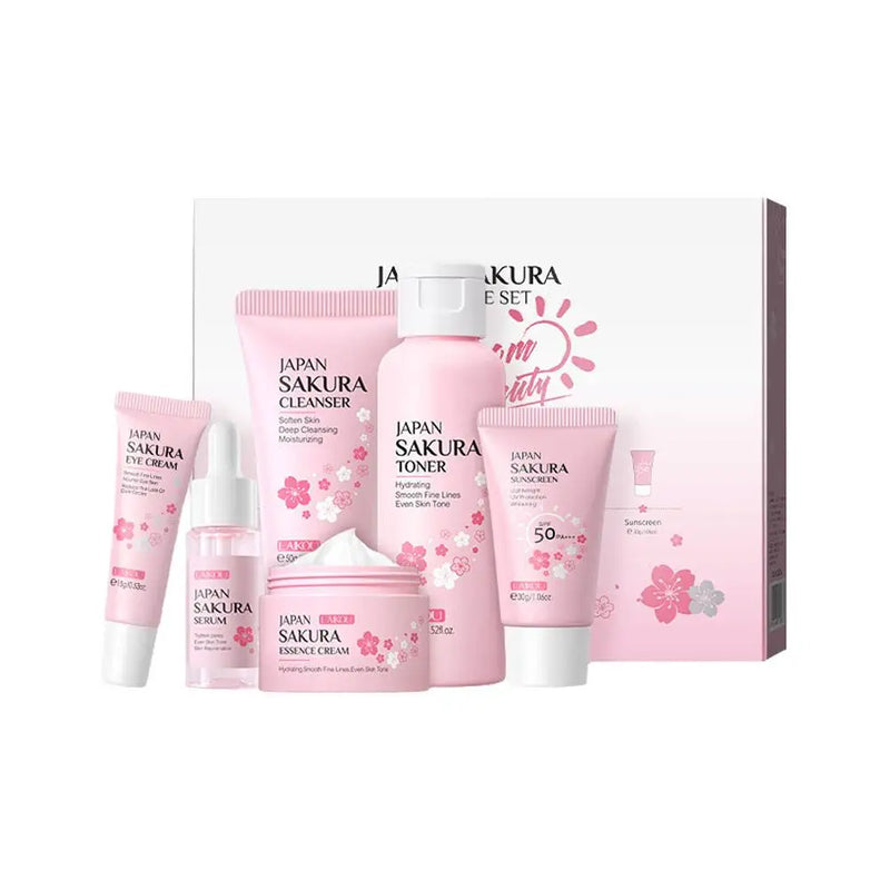 Kit Cuidados com a Pele Sakura - 6 Peças (Creme, Sérum, Toner, Protetor Solar)