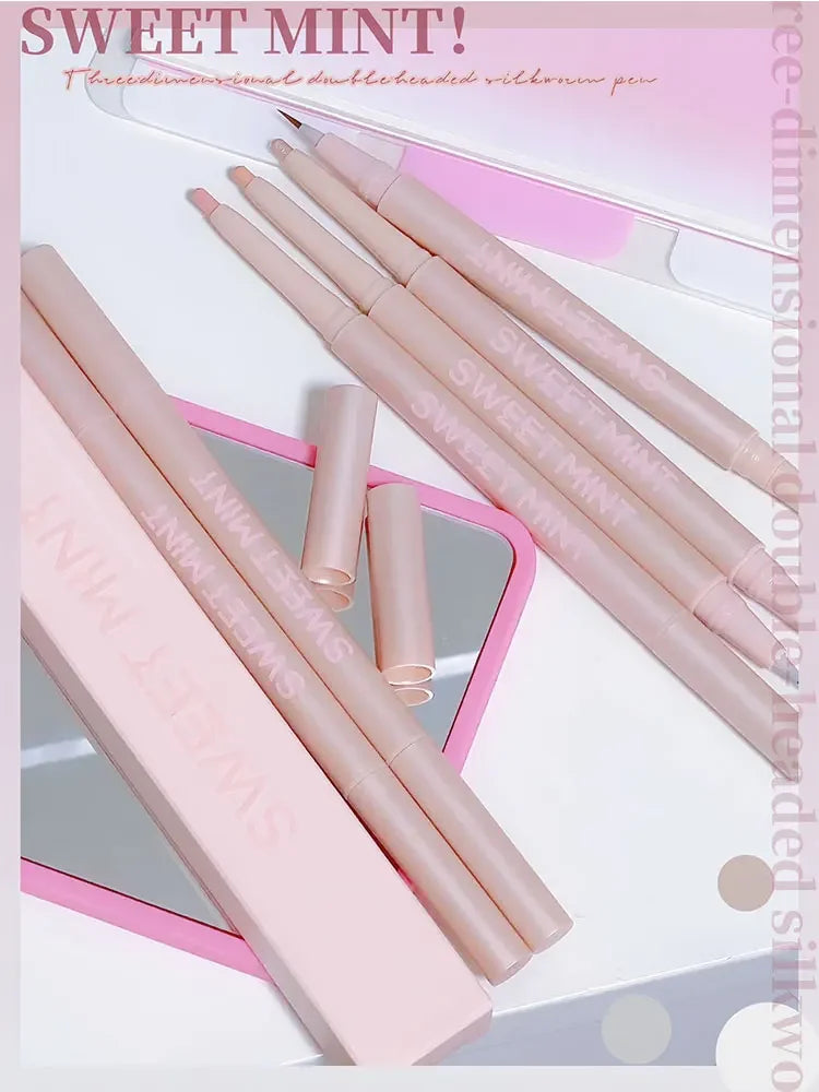 Mulitfuntional Double Ended Lying Silkworm Pencil Highlighter Makeup Pen Nude Liquid Contour Liner Eye Brightener Make Up Stick